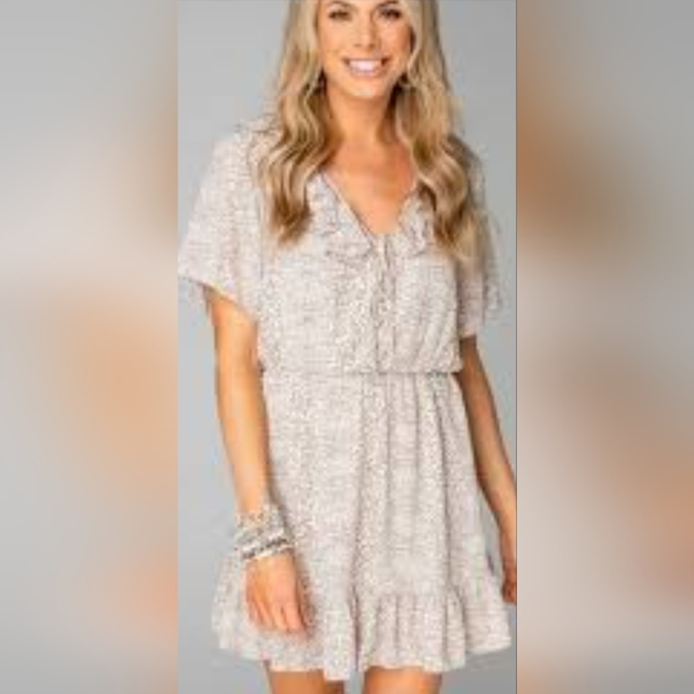 Buddy Love Cream With Animal Print Ruffle Dress.Size L